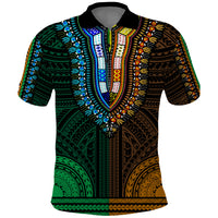 African Dashiki Polo Shirt With Polynesian Pattern - Half Green and Gold - Wonder Print Shop