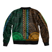 African Dashiki Sleeve Zip Bomber Jacket With Polynesian Pattern - Half Green and Gold - Wonder Print Shop