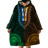 African Dashiki Wearable Blanket Hoodie With Polynesian Pattern - Half Green and Gold - Wonder Print Shop