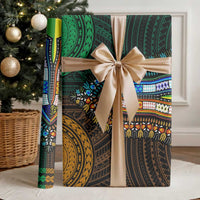African Dashiki and Polynesian Pattern Wrapping Paper Half Green-Gold - Wonder Print Shop