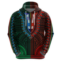 African Dashiki Hoodie With Polynesian Pattern - Half Green and Red - Wonder Print Shop
