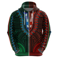 African Dashiki Hoodie With Polynesian Pattern - Half Green and Red - Wonder Print Shop