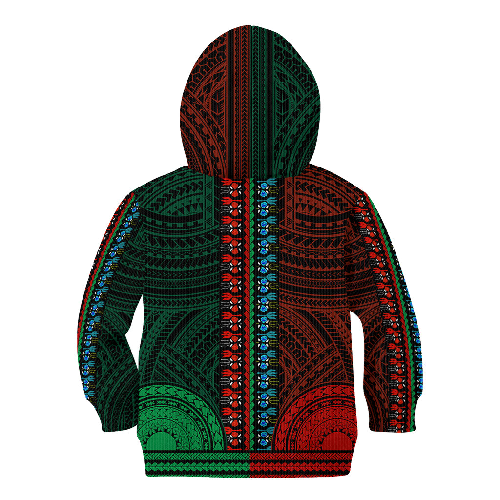 African Dashiki Kid Hoodie With Polynesian Pattern - Half Green and Red - Wonder Print Shop