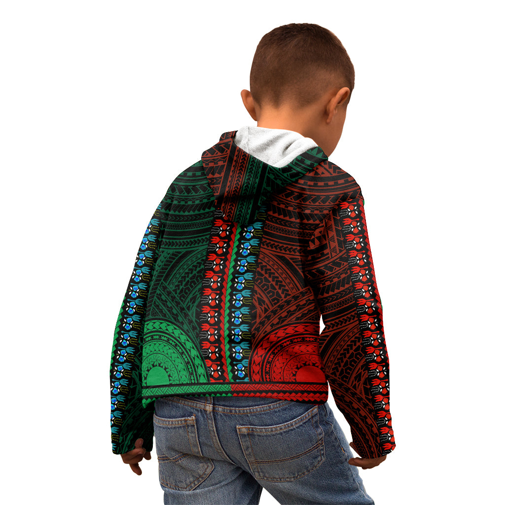 African Dashiki Kid Hoodie With Polynesian Pattern - Half Green and Red - Wonder Print Shop