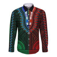 African Dashiki Long Sleeve Button Shirt With Polynesian Pattern - Half Green and Red - Wonder Print Shop