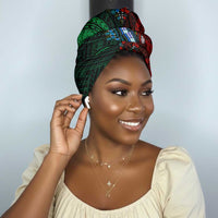 African Dashiki and Polynesian Pattern Simple Headwrap Half Green-Red