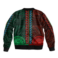 African Dashiki Sleeve Zip Bomber Jacket With Polynesian Pattern - Half Green and Red - Wonder Print Shop