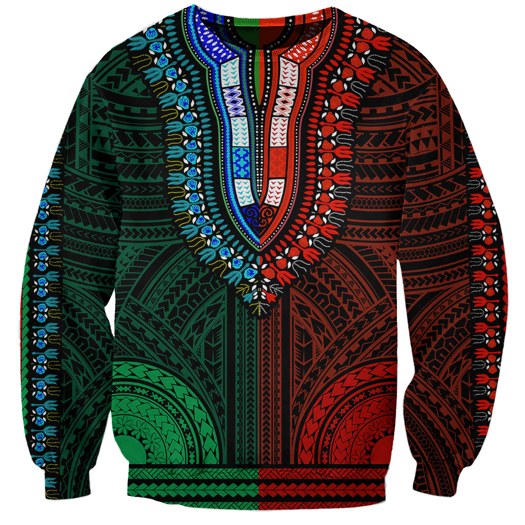 African Dashiki Sweatshirt With Polynesian Pattern - Half Green and Red - Wonder Print Shop