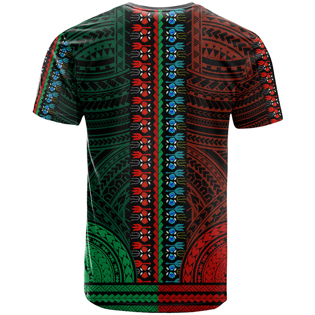 African Dashiki T Shirt With Polynesian Pattern - Half Green and Red - Wonder Print Shop