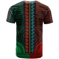 African Dashiki T Shirt With Polynesian Pattern - Half Green and Red - Wonder Print Shop