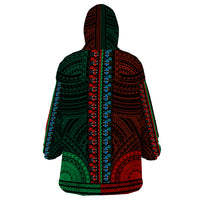 African Dashiki Wearable Blanket Hoodie With Polynesian Pattern - Half Green and Red - Wonder Print Shop