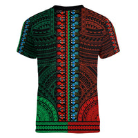 African Dashiki Women V Neck T Shirt With Polynesian Pattern - Half Green and Red - Wonder Print Shop