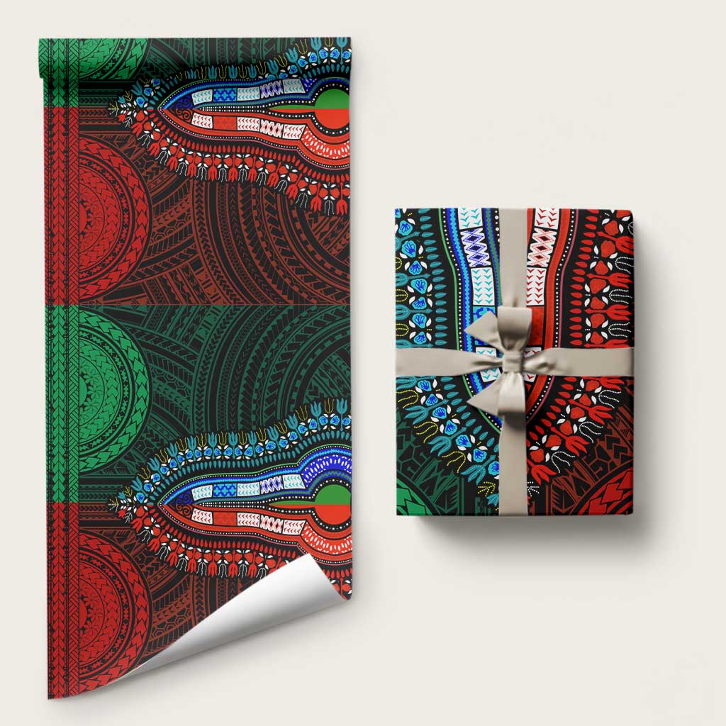 African Dashiki and Polynesian Pattern Wrapping Paper Half Green-Red - Wonder Print Shop