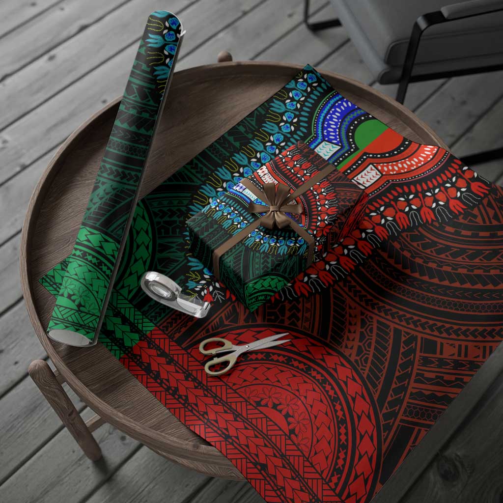 African Dashiki and Polynesian Pattern Wrapping Paper Half Green-Red - Wonder Print Shop