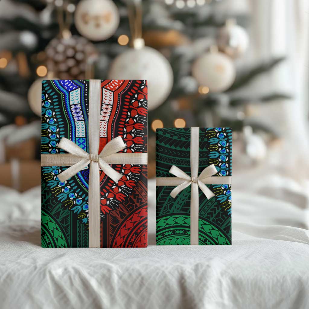 African Dashiki and Polynesian Pattern Wrapping Paper Half Green-Red - Wonder Print Shop