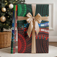 African Dashiki and Polynesian Pattern Wrapping Paper Half Green-Red - Wonder Print Shop