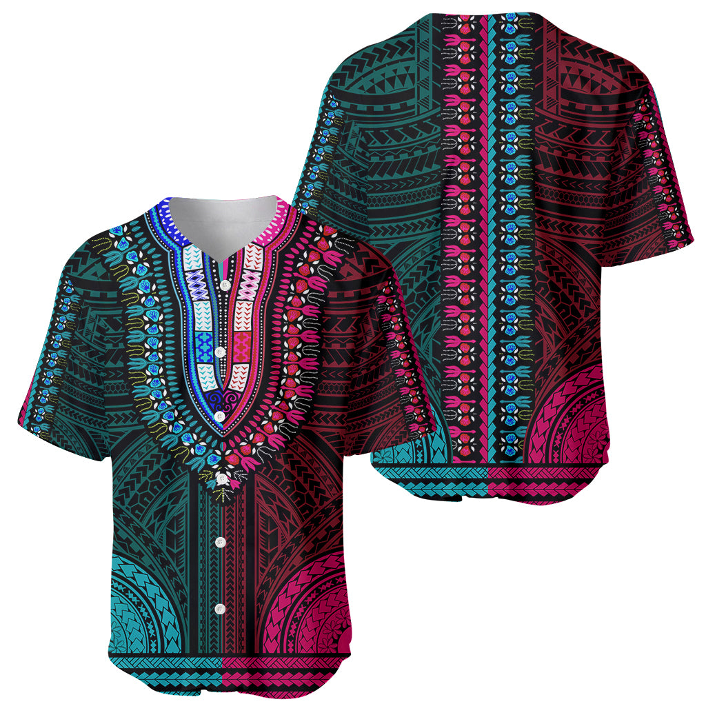 African Dashiki Baseball Jersey With Polynesian Pattern - Half Teal and Pink LT9 - Wonder Print Shop