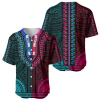 African Dashiki Baseball Jersey With Polynesian Pattern - Half Teal and Pink LT9 - Wonder Print Shop