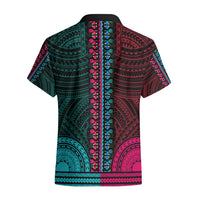 African Dashiki Hawaiian Shirt With Polynesian Pattern - Half Teal and Pink - Wonder Print Shop