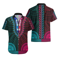 African Dashiki Hawaiian Shirt With Polynesian Pattern - Half Teal and Pink - Wonder Print Shop