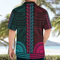 African Dashiki Hawaiian Shirt With Polynesian Pattern - Half Teal and Pink - Wonder Print Shop