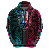 African Dashiki Hoodie With Polynesian Pattern - Half Teal and Pink - Wonder Print Shop