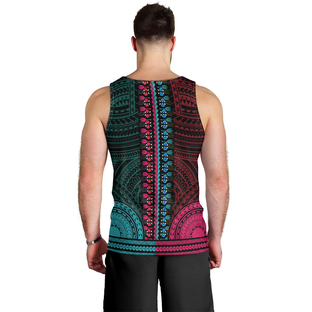 african-dashiki-men-tank-top-with-polynesian-pattern-half-teal-and-pink