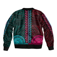 African Dashiki Sleeve Zip Bomber Jacket With Polynesian Pattern - Half Teal and Pink - Wonder Print Shop