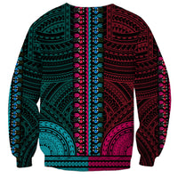 African Dashiki Sweatshirt With Polynesian Pattern - Half Teal and Pink - Wonder Print Shop