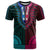 African Dashiki T Shirt With Polynesian Pattern - Half Teal and Pink - Wonder Print Shop