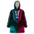 African Dashiki Wearable Blanket Hoodie With Polynesian Pattern - Half Teal and Pink - Wonder Print Shop