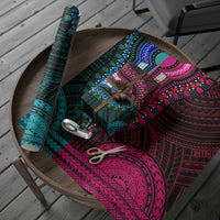 African Dashiki and Polynesian Pattern Wrapping Paper Half Teal-Pink - Wonder Print Shop
