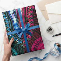 African Dashiki and Polynesian Pattern Wrapping Paper Half Teal-Pink - Wonder Print Shop