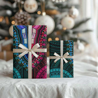 African Dashiki and Polynesian Pattern Wrapping Paper Half Teal-Pink - Wonder Print Shop