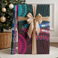 African Dashiki and Polynesian Pattern Wrapping Paper Half Teal-Pink - Wonder Print Shop