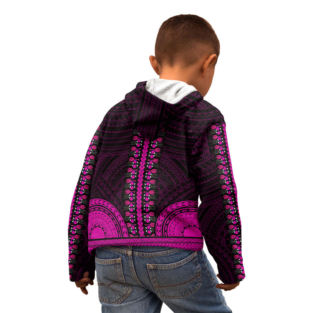 African Dashiki Kid Hoodie With Polynesian Pattern - Pink - Wonder Print Shop