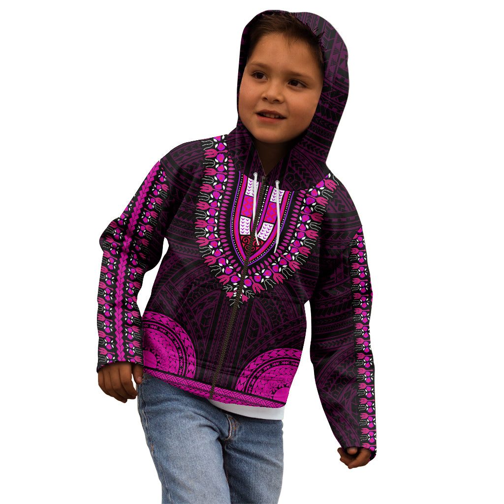 African Dashiki Kid Hoodie With Polynesian Pattern - Pink - Wonder Print Shop