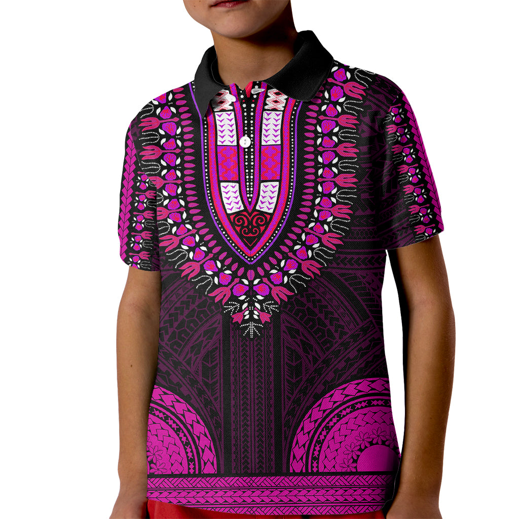 African Dashiki Kid Polo Shirt With Polynesian Pattern - Pink - Wonder Print Shop