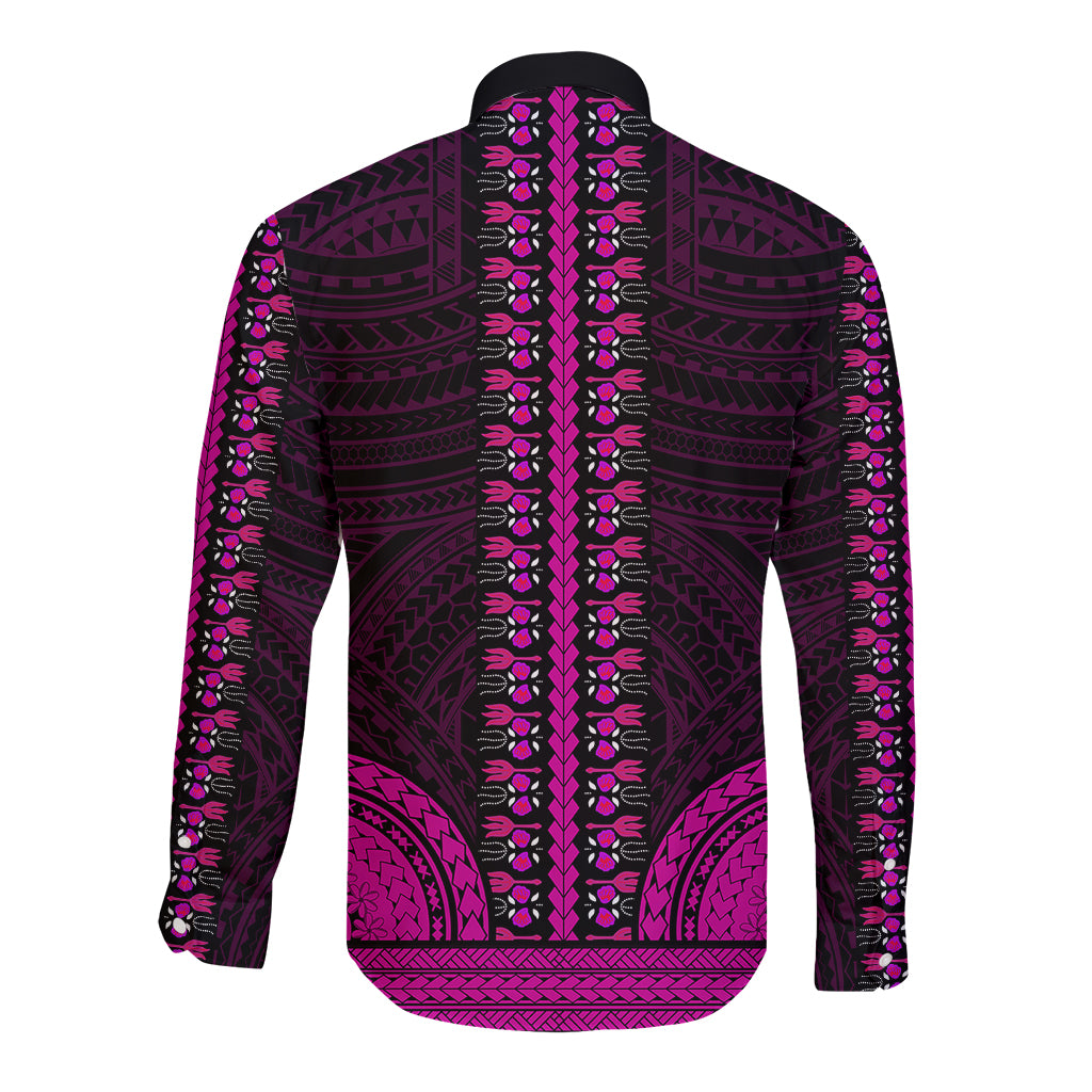 African Dashiki Long Sleeve Button Shirt With Polynesian Pattern - Pink - Wonder Print Shop