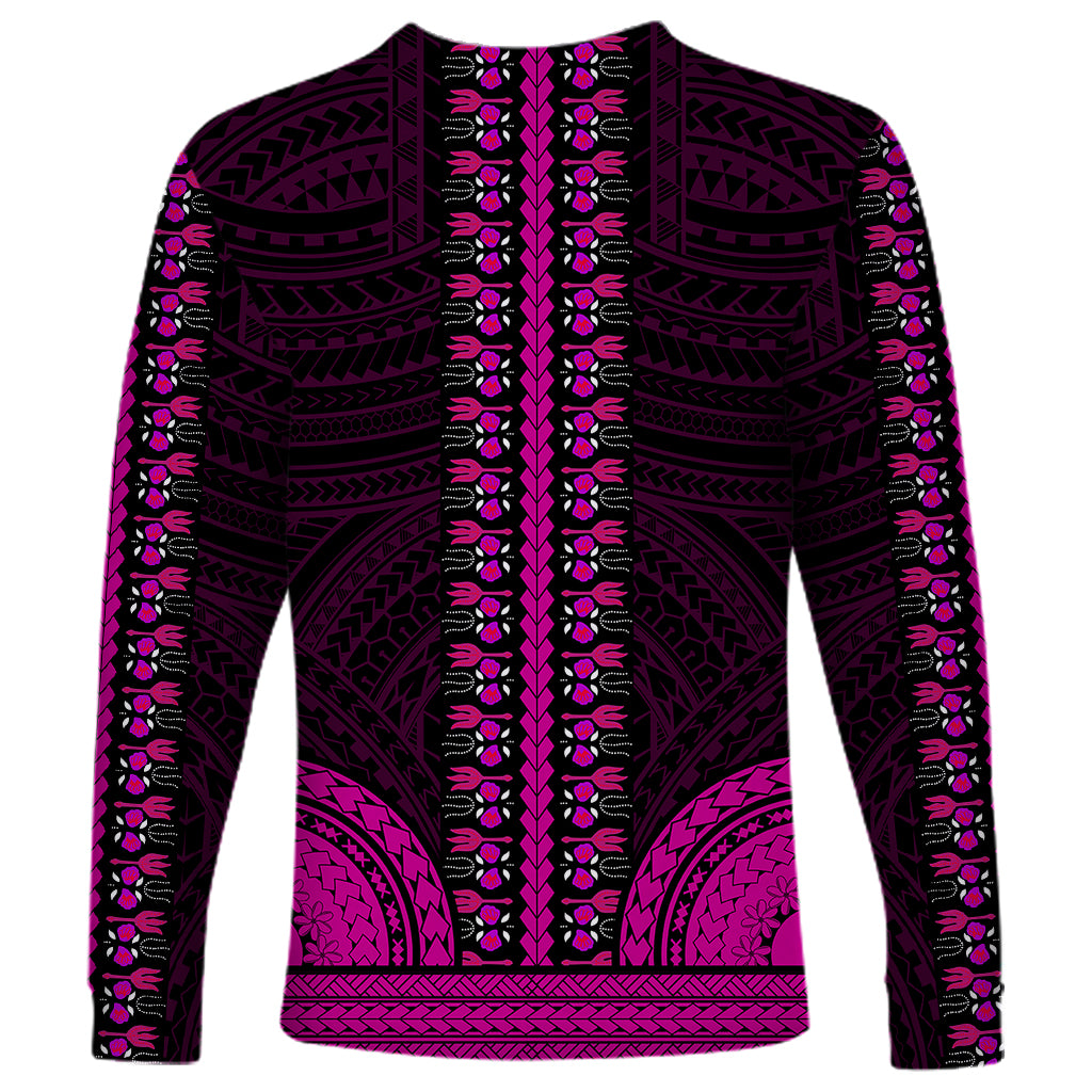 African Dashiki Long Sleeve Shirt With Polynesian Pattern - Pink - Wonder Print Shop
