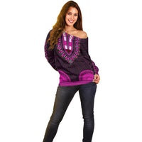 African Dashiki Off Shoulder Sweater With Polynesian Pattern - Pink - Wonder Print Shop