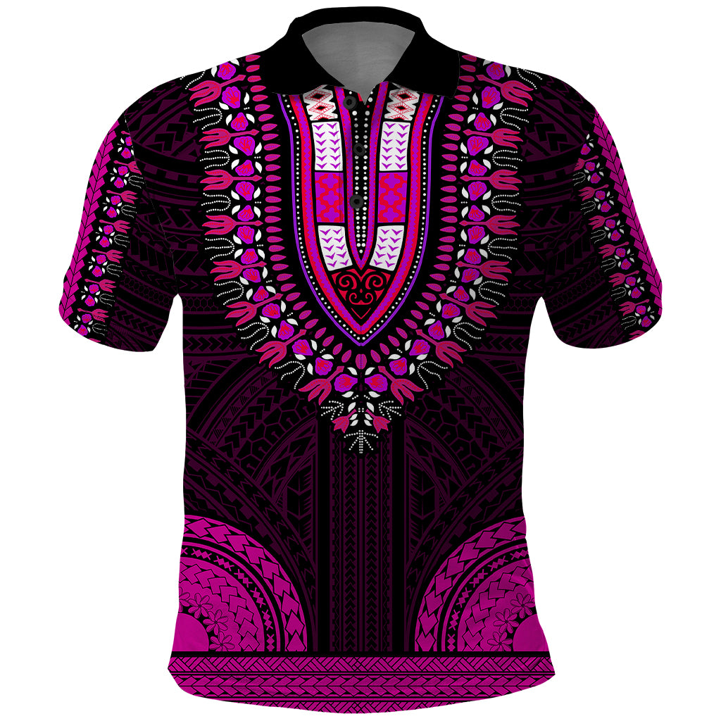 African Dashiki Polo Shirt With Polynesian Pattern - Pink - Wonder Print Shop