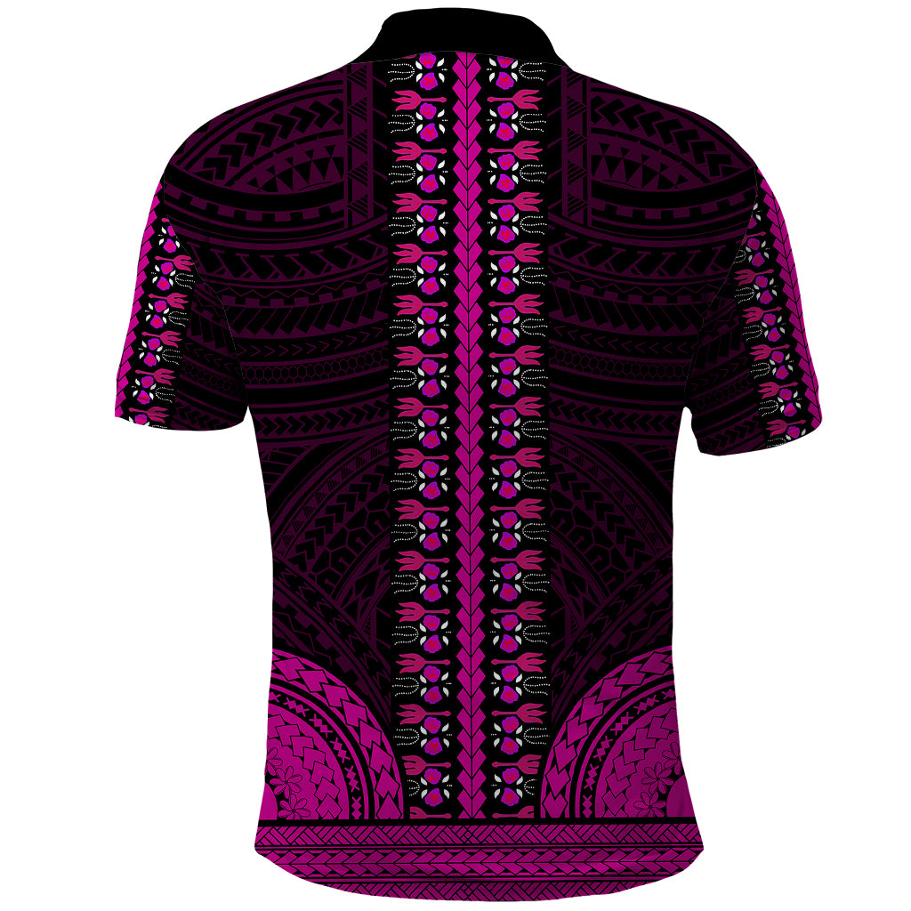 African Dashiki Polo Shirt With Polynesian Pattern - Pink - Wonder Print Shop