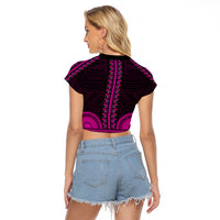 African Dashiki Raglan Cropped T Shirt With Polynesian Pattern - Pink - Wonder Print Shop