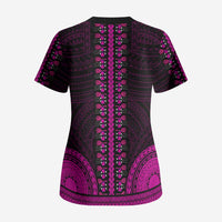 African Dashiki and Polynesian Pattern Scrub Top Pink