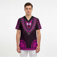 African Dashiki and Polynesian Pattern Scrub Top Pink