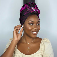African Dashiki and Polynesian Pattern Simple Headwrap Pink