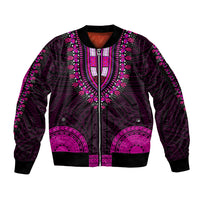 African Dashiki Sleeve Zip Bomber Jacket With Polynesian Pattern - Pink - Wonder Print Shop