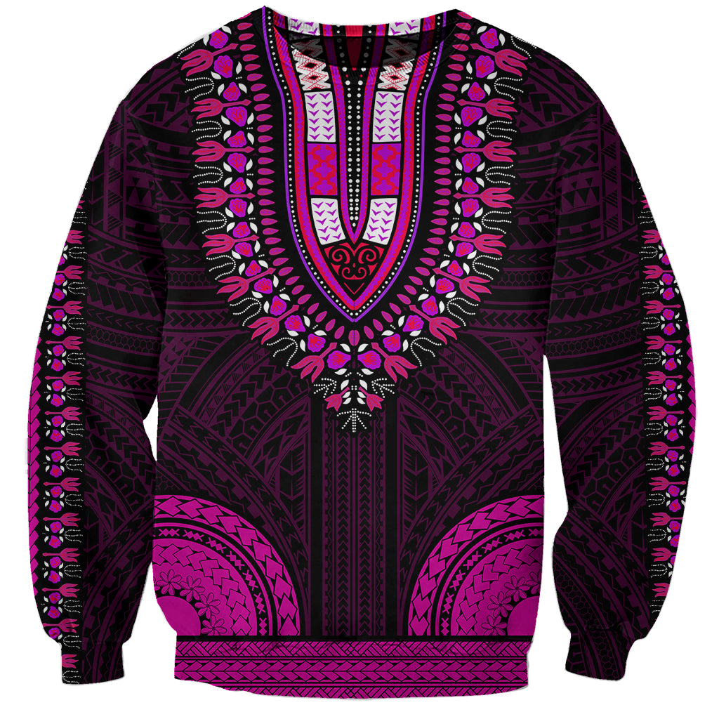 African Dashiki Sweatshirt With Polynesian Pattern - Pink - Wonder Print Shop