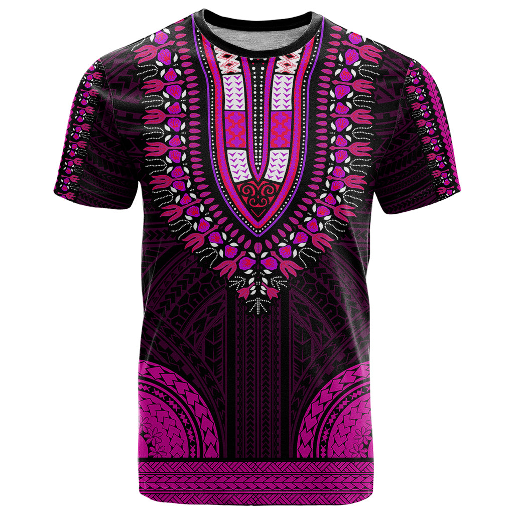 African Dashiki T Shirt With Polynesian Pattern - Pink - Wonder Print Shop